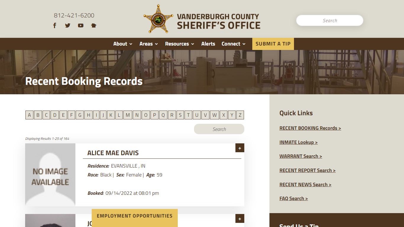 Recent Booking Records - Vanderburgh County Sheriff's Office